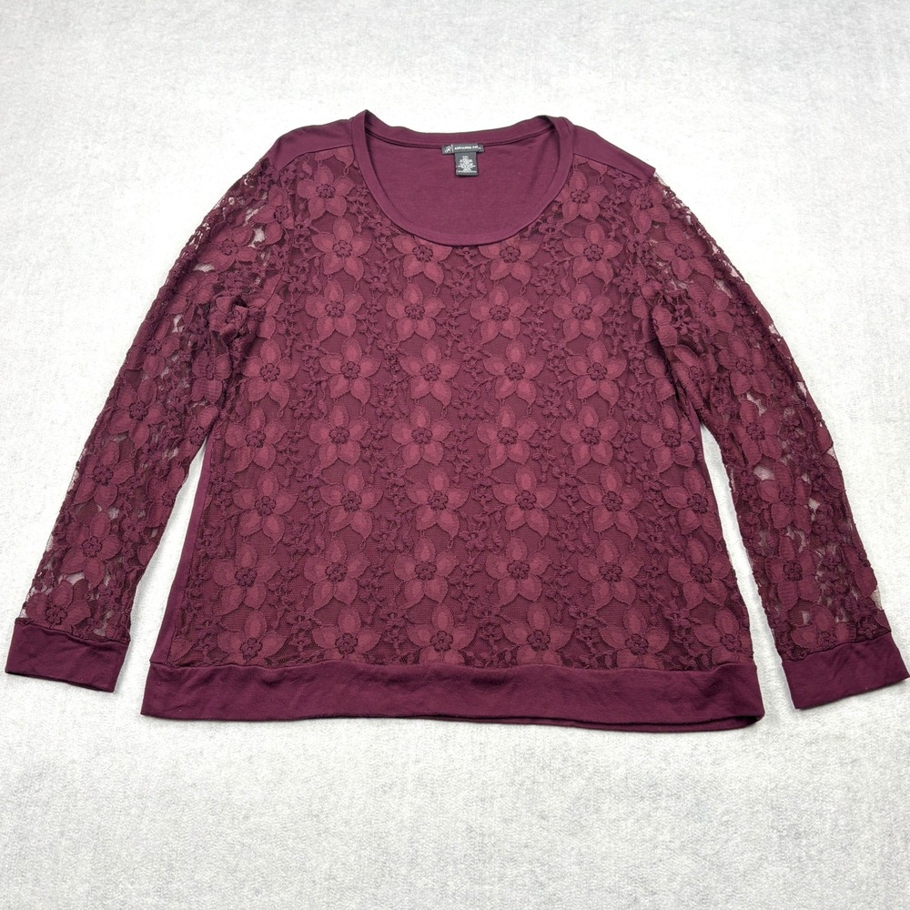 Adrianna Papell Womens XXL Merlot Burgundy Floral Lace Long Sleeve Top 2X